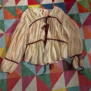 Listicle Boho Cream Tie-Front Cardigan Top – Large